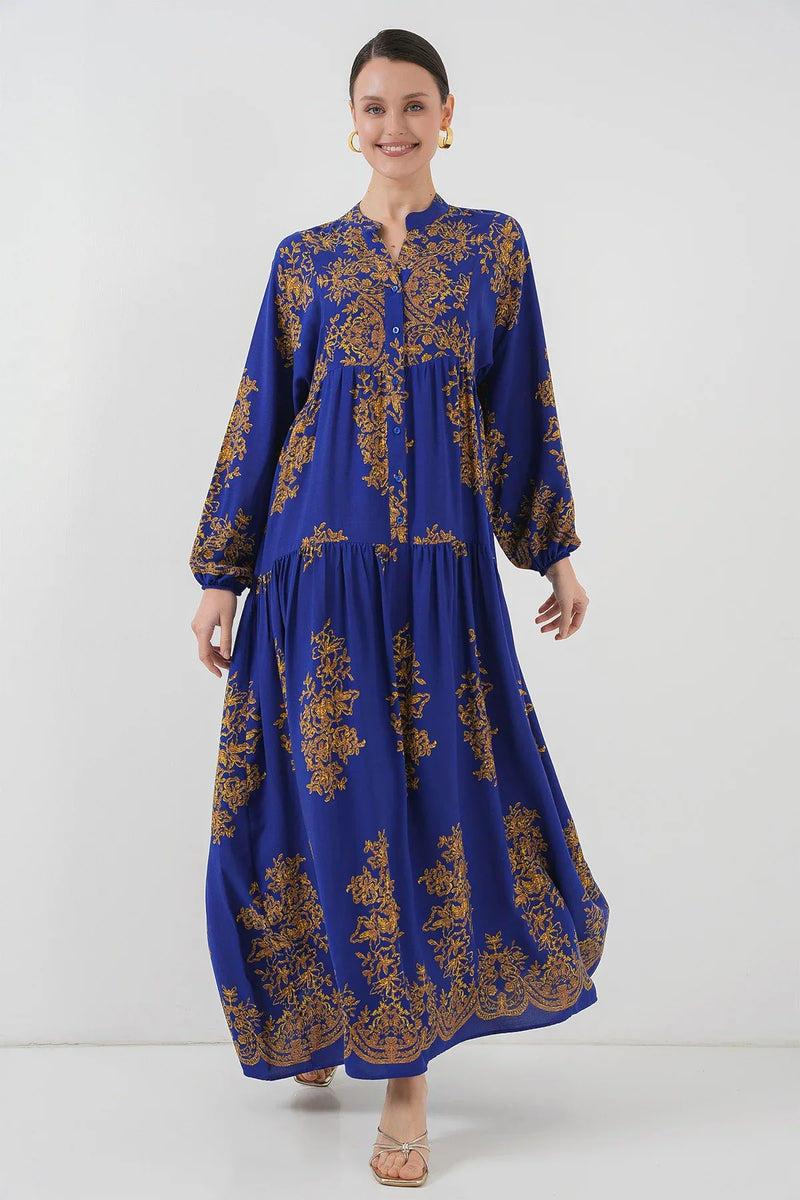 2423 Robe longue à motif authentique femme en viscose