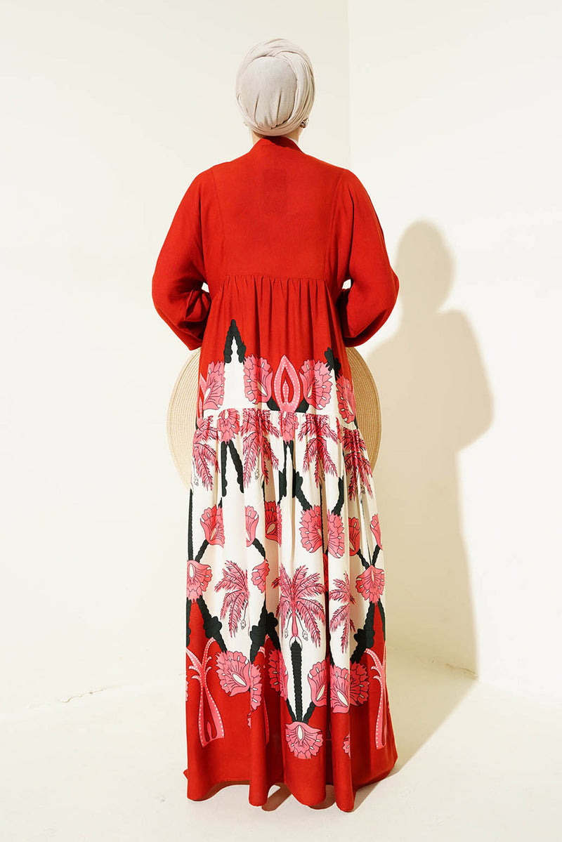 Robe Longue à Motif Otantique avec Détails Colorés