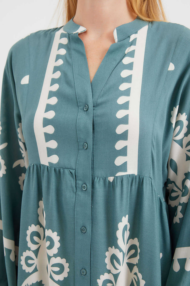 Robe Longue à Motif Otantique avec Détails Colorés