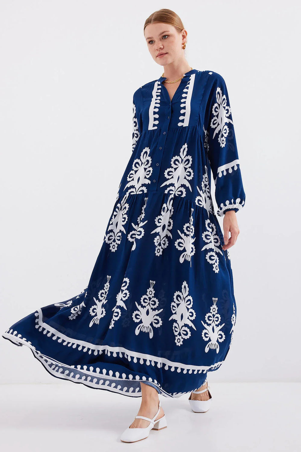 2423 Robe longue à motif authentique femme en viscose