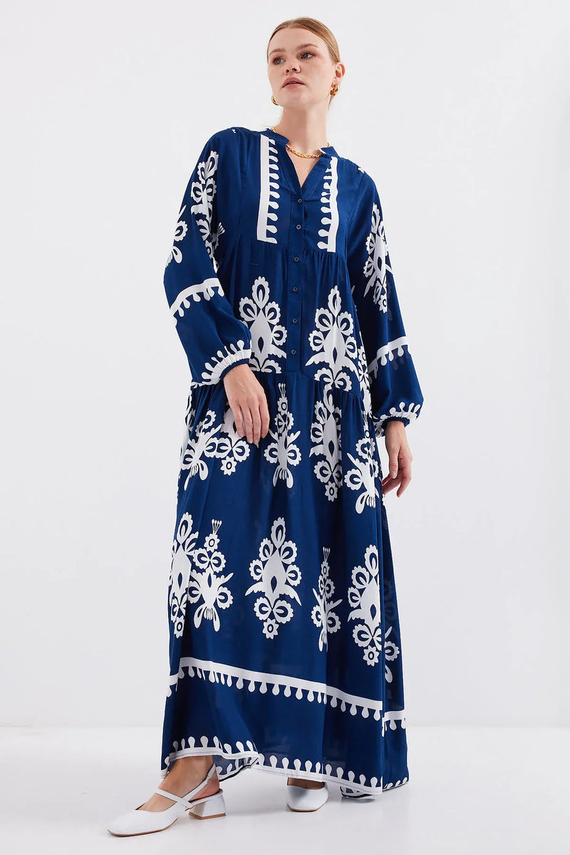 2423 Robe longue à motif authentique femme en viscose