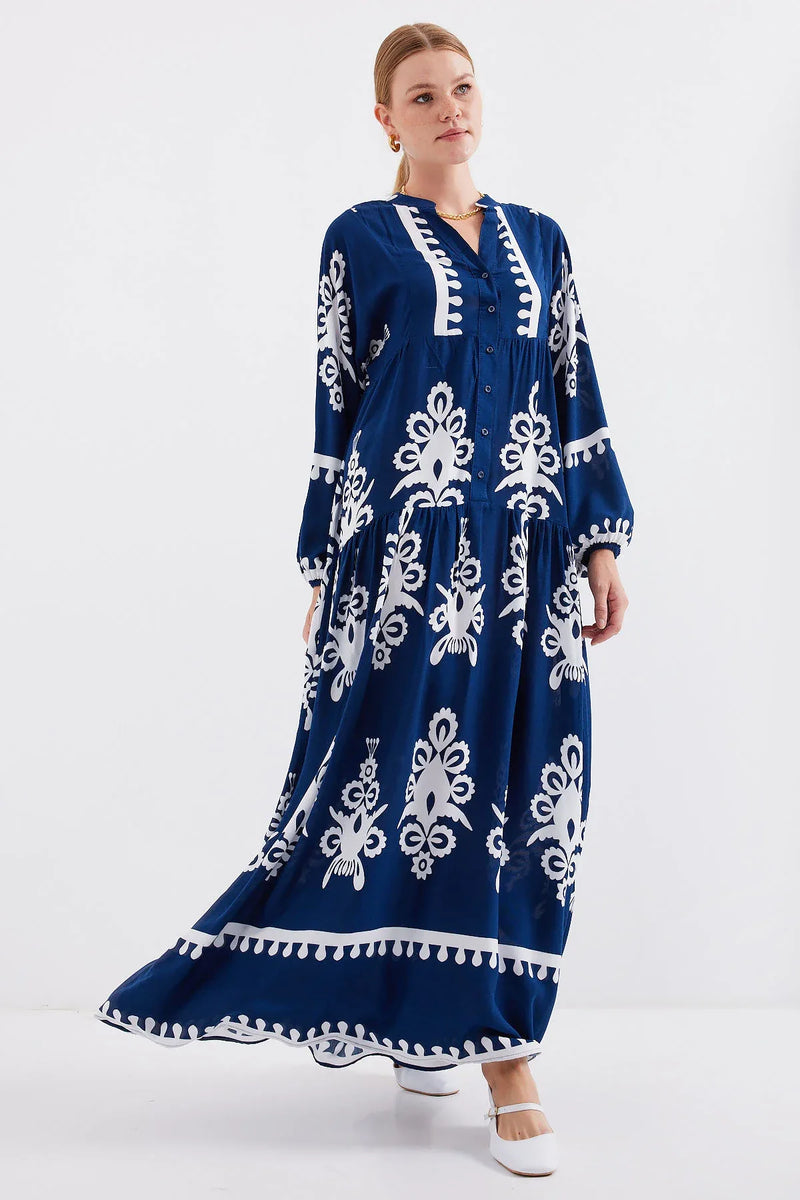 2423 Robe longue à motif authentique femme en viscose