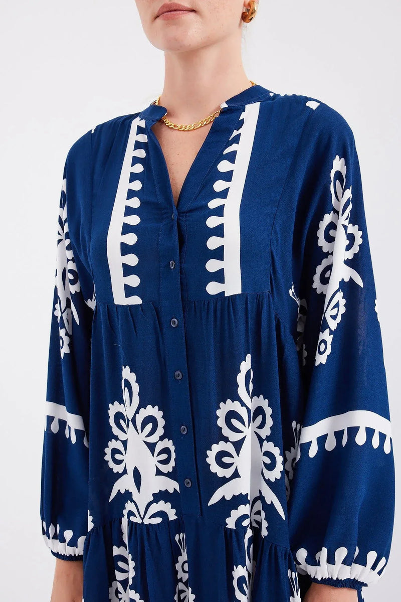 2423 Robe longue à motif authentique femme en viscose