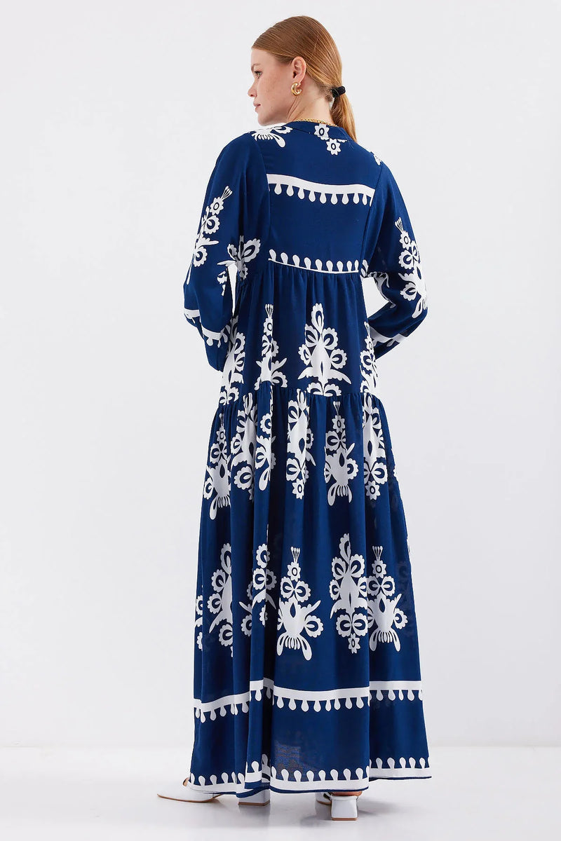 2423 Robe longue à motif authentique femme en viscose