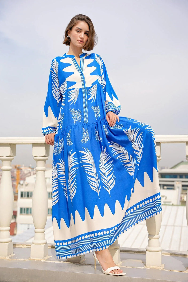 2423 Robe longue à motif authentique femme en viscose