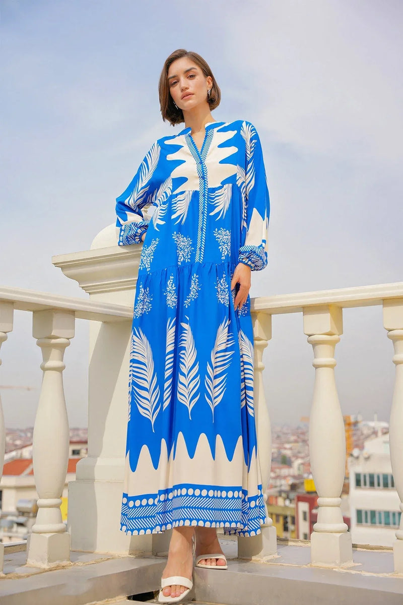 2423 Robe longue à motif authentique femme en viscose