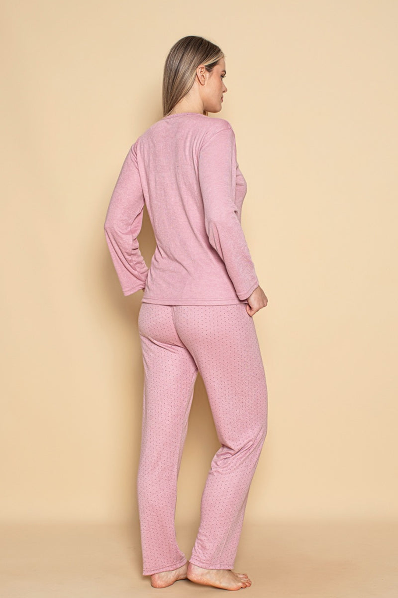 Ensemble Pyjama Femme à Manches Longues avec Broderie et Pantalon Imprimé