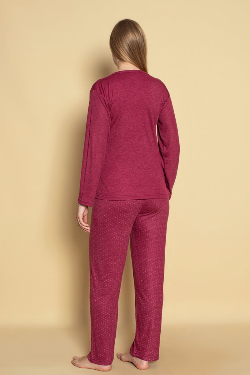 Ensemble Pyjama Femme à Manches Longues avec Broderie et Pantalon Imprimé