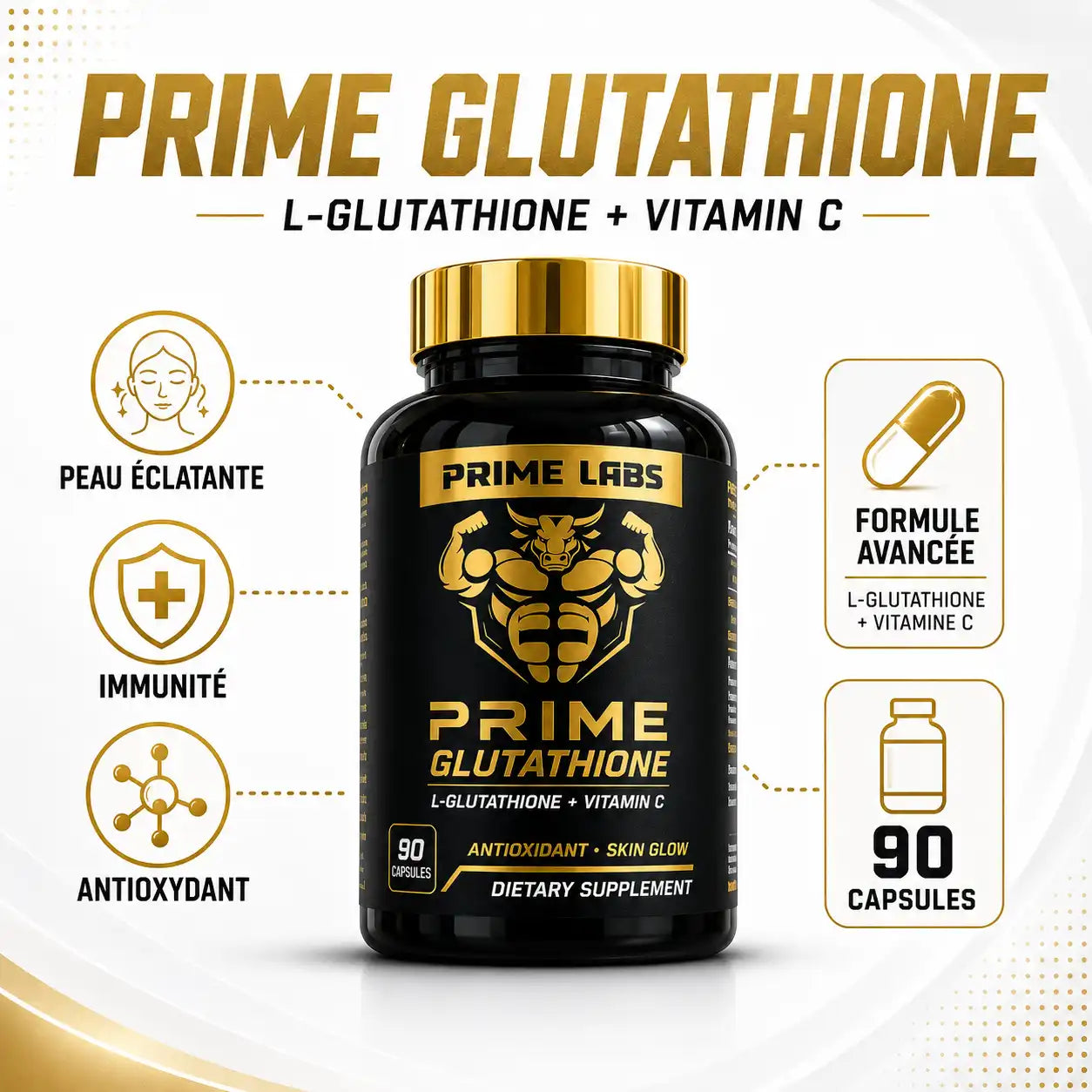 Glutathion + Vitamine C – 90 Capsules | Antioxydant & Éclat