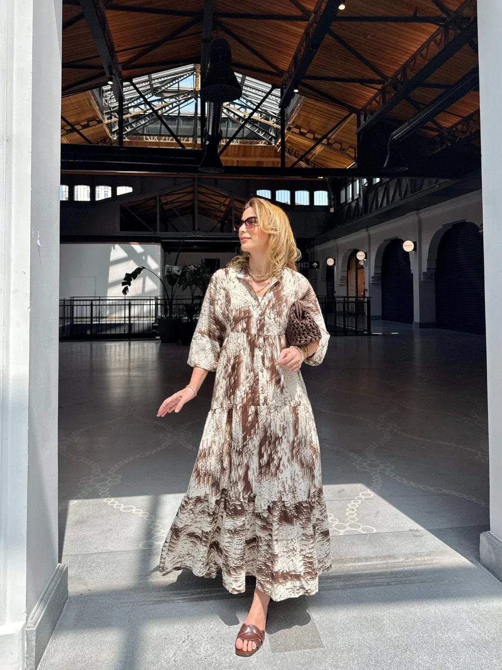 Robe longue ample en coton ayrobin avec boutons devant - Justyol