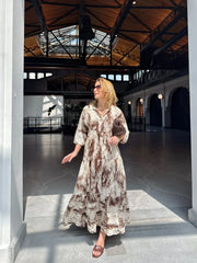 Robe longue ample en coton ayrobin avec boutons devant - Justyol