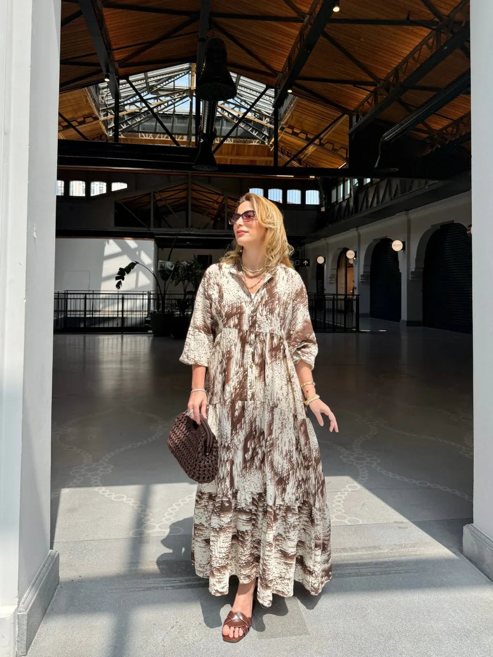 Robe longue ample en coton ayrobin avec boutons devant - Justyol