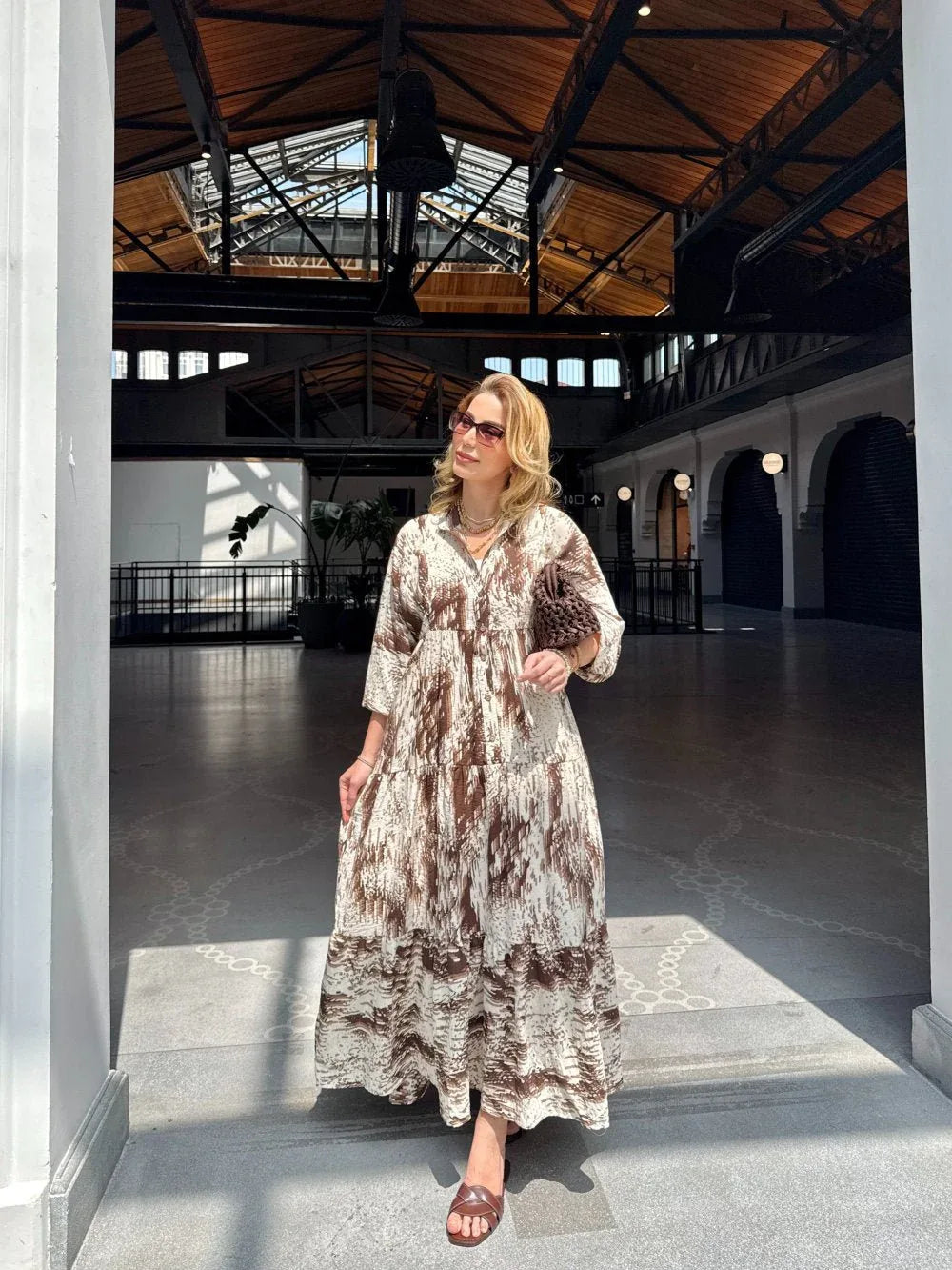 Robe longue ample en coton ayrobin avec boutons devant - Justyol