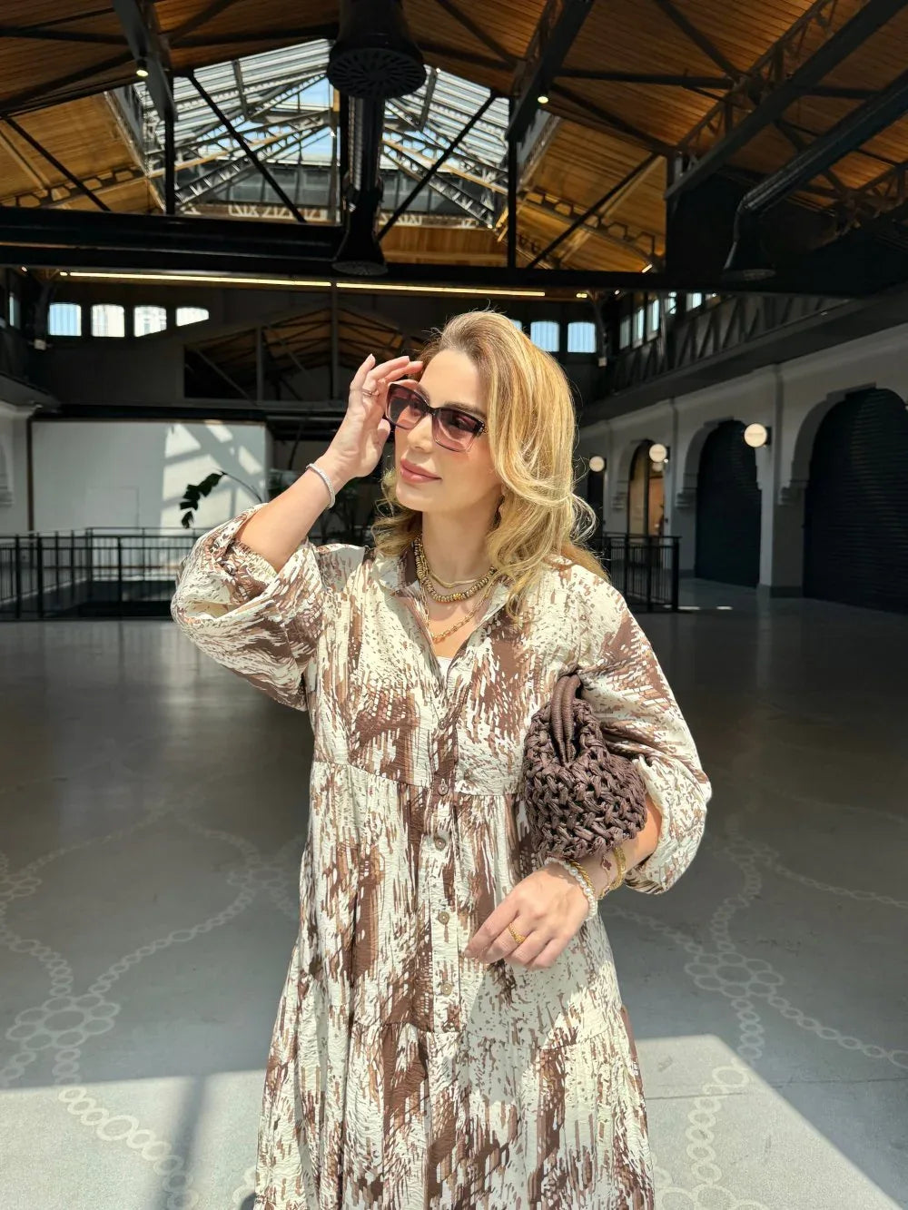 Robe longue ample en coton ayrobin avec boutons devant - Justyol