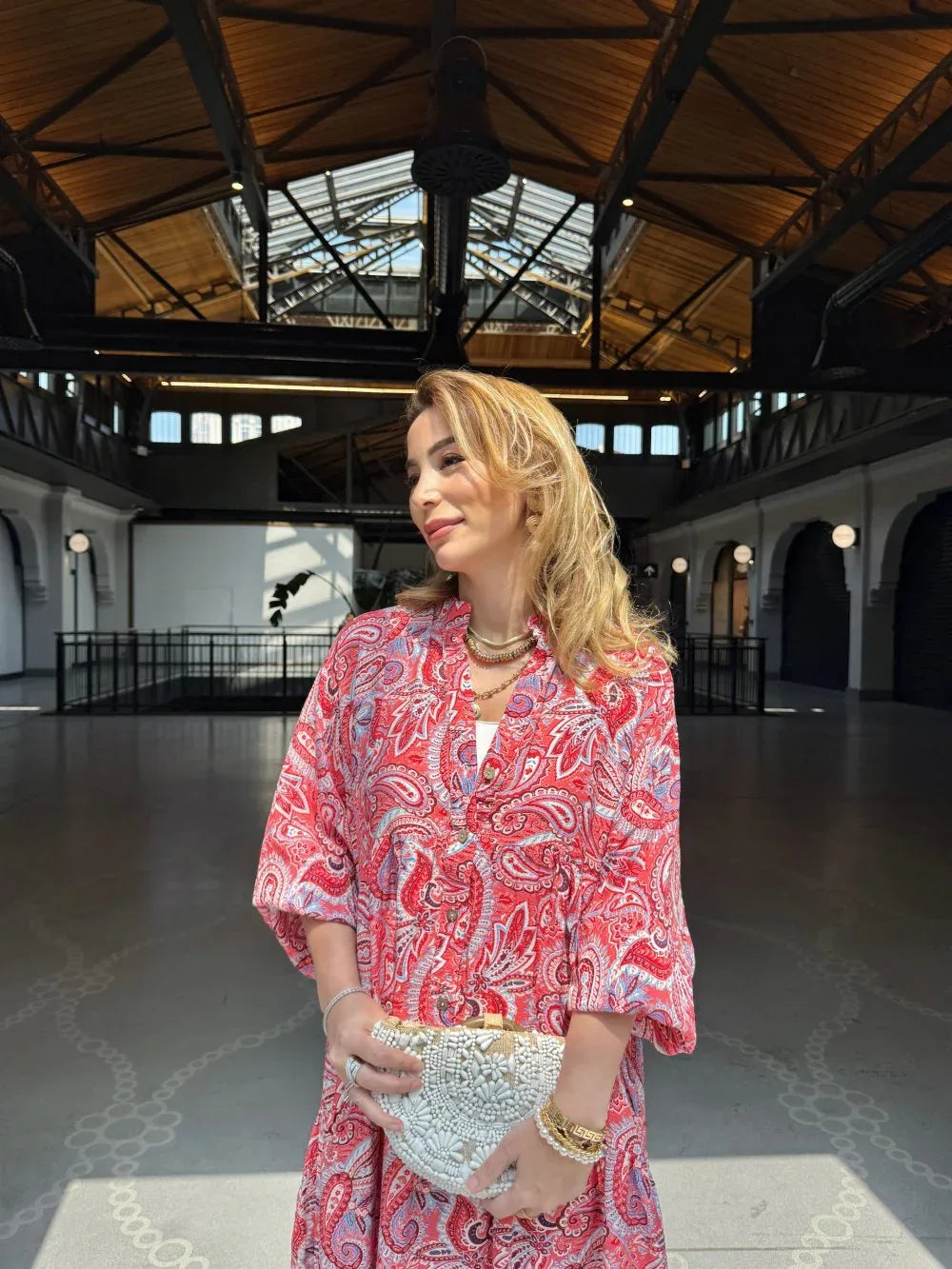 Robe longue ample en coton ayrobin avec boutons devant - Justyol