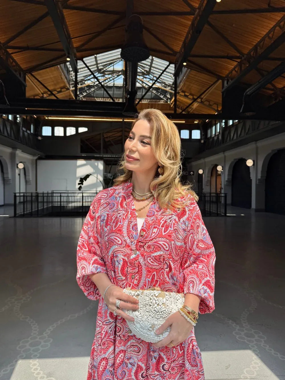 Robe longue ample en coton ayrobin avec boutons devant - Justyol