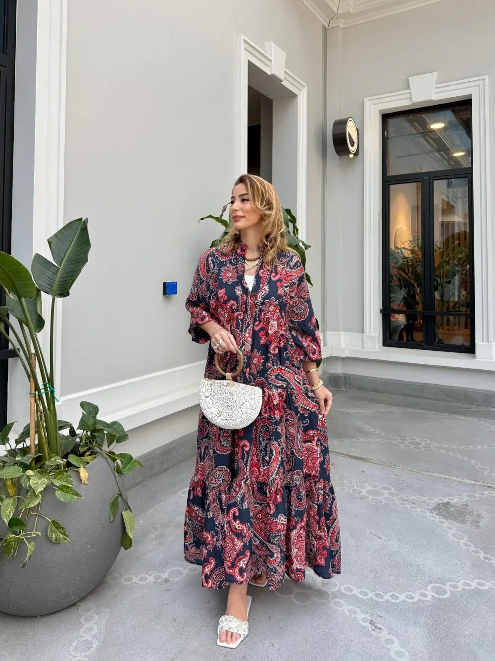 Robe longue ample en coton ayrobin avec boutons devant - Justyol