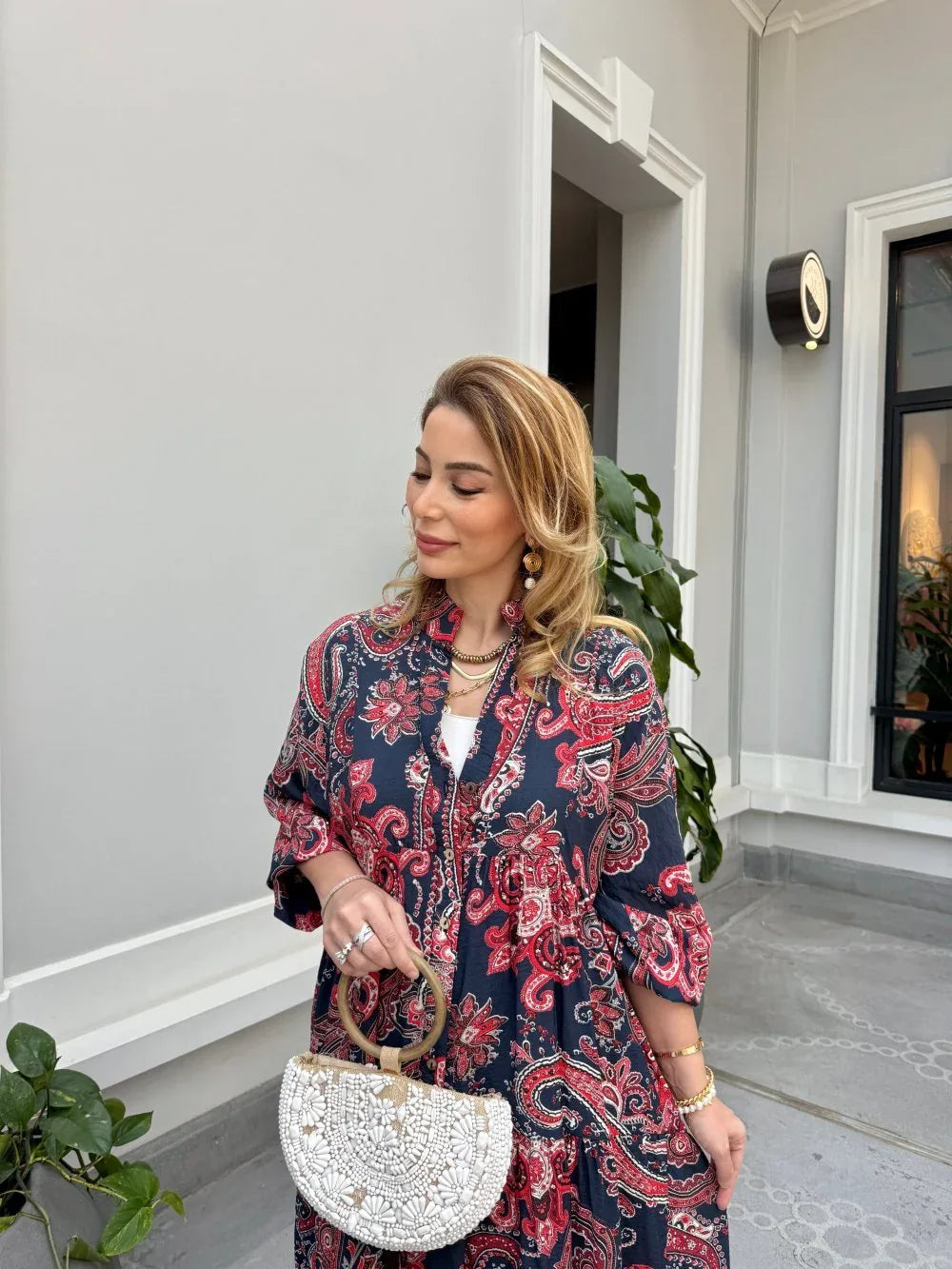 Robe longue ample en coton ayrobin avec boutons devant - Justyol