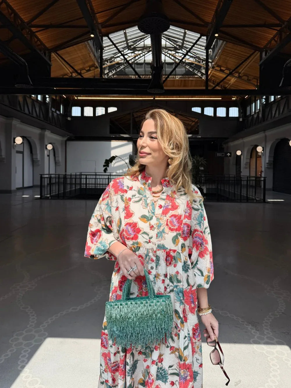 Robe longue ample en coton ayrobin avec boutons devant - Justyol