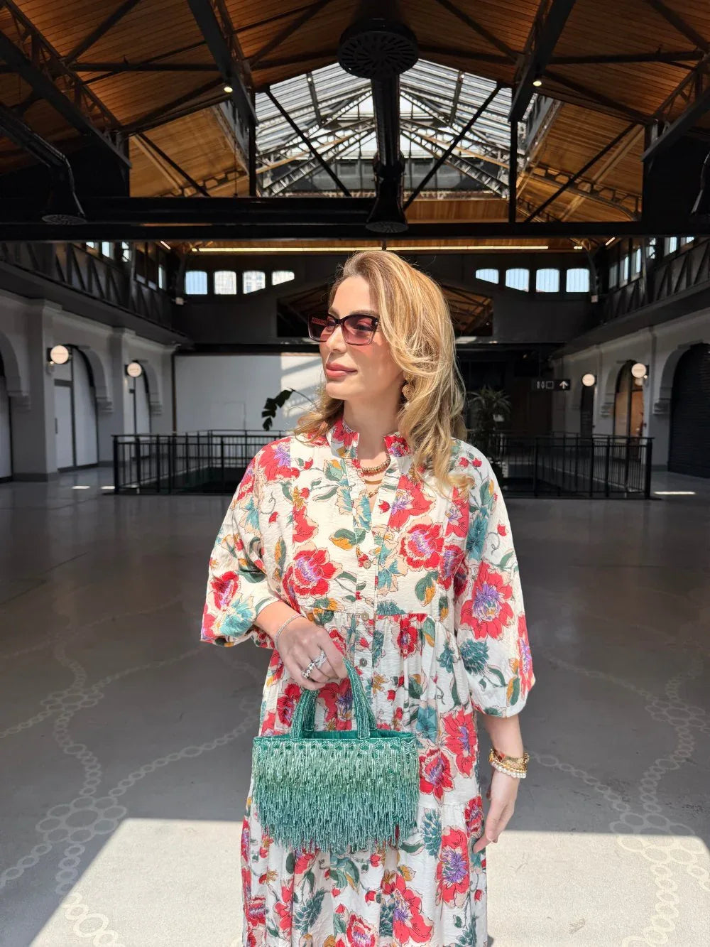 Robe longue ample en coton ayrobin avec boutons devant - Justyol