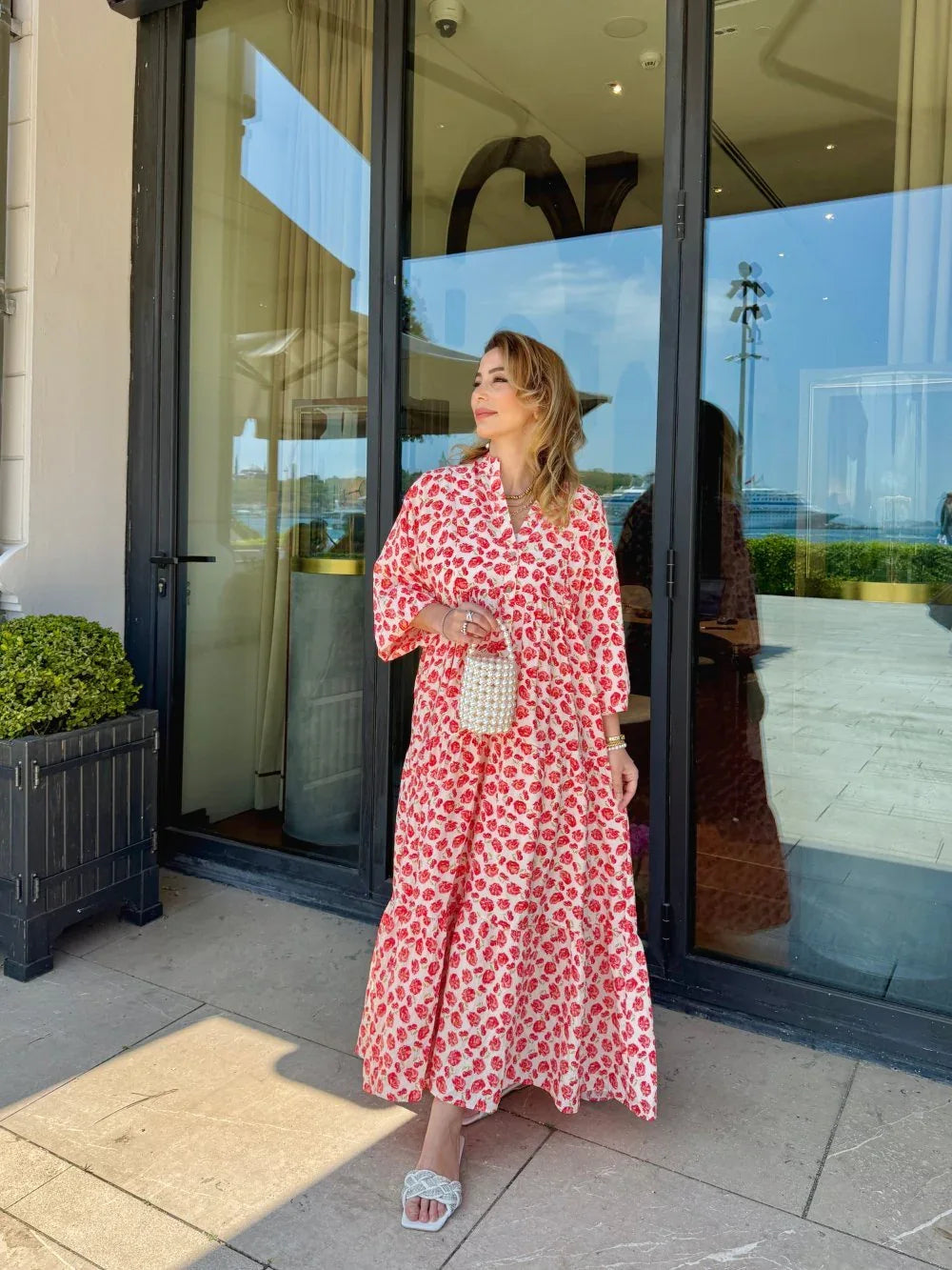 Robe longue ample en coton ayrobin avec boutons devant - Justyol