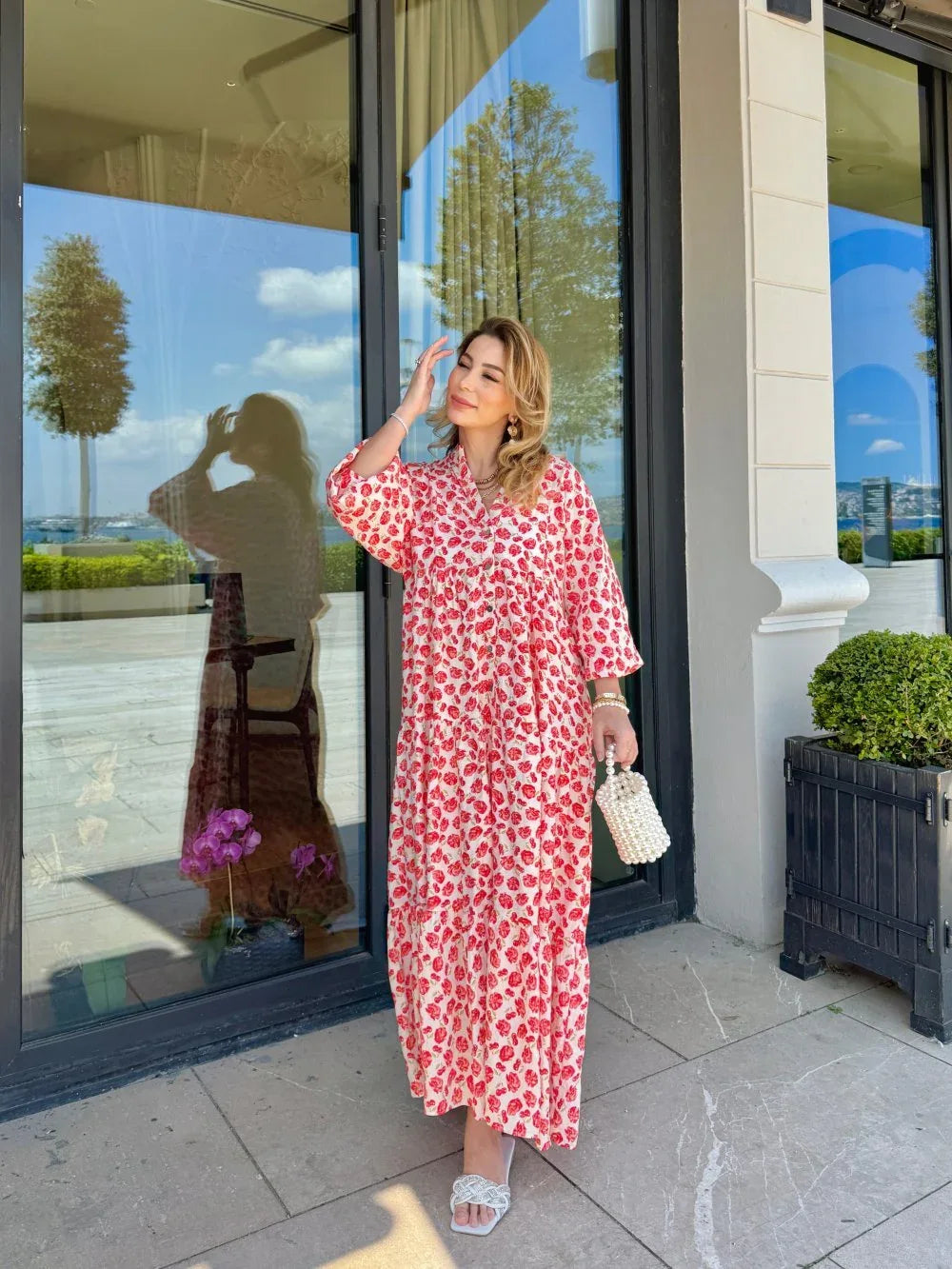 Robe longue ample en coton ayrobin avec boutons devant - Justyol