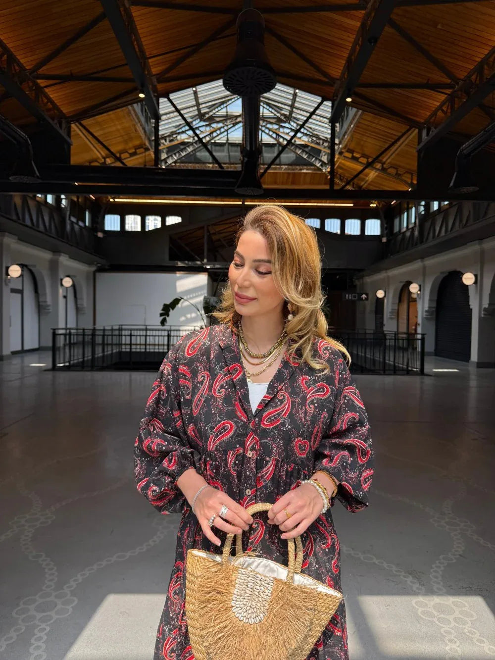 Robe longue ample en coton ayrobin avec boutons devant - Justyol