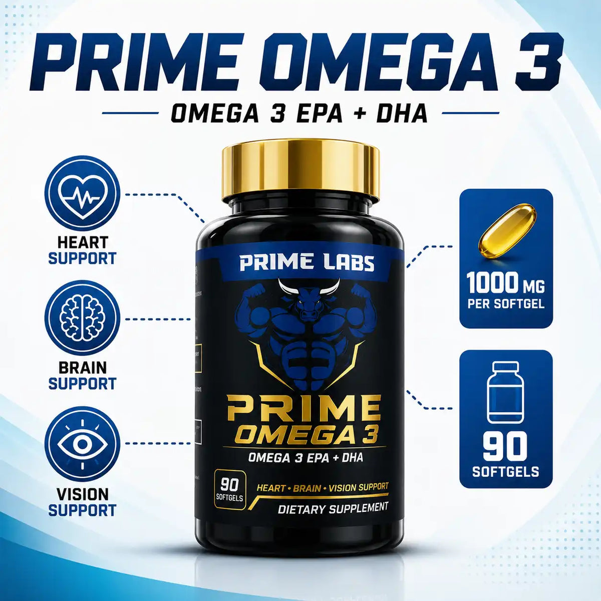 Oméga 3 EPA DHA – Huile de Poisson – 90 Softgels