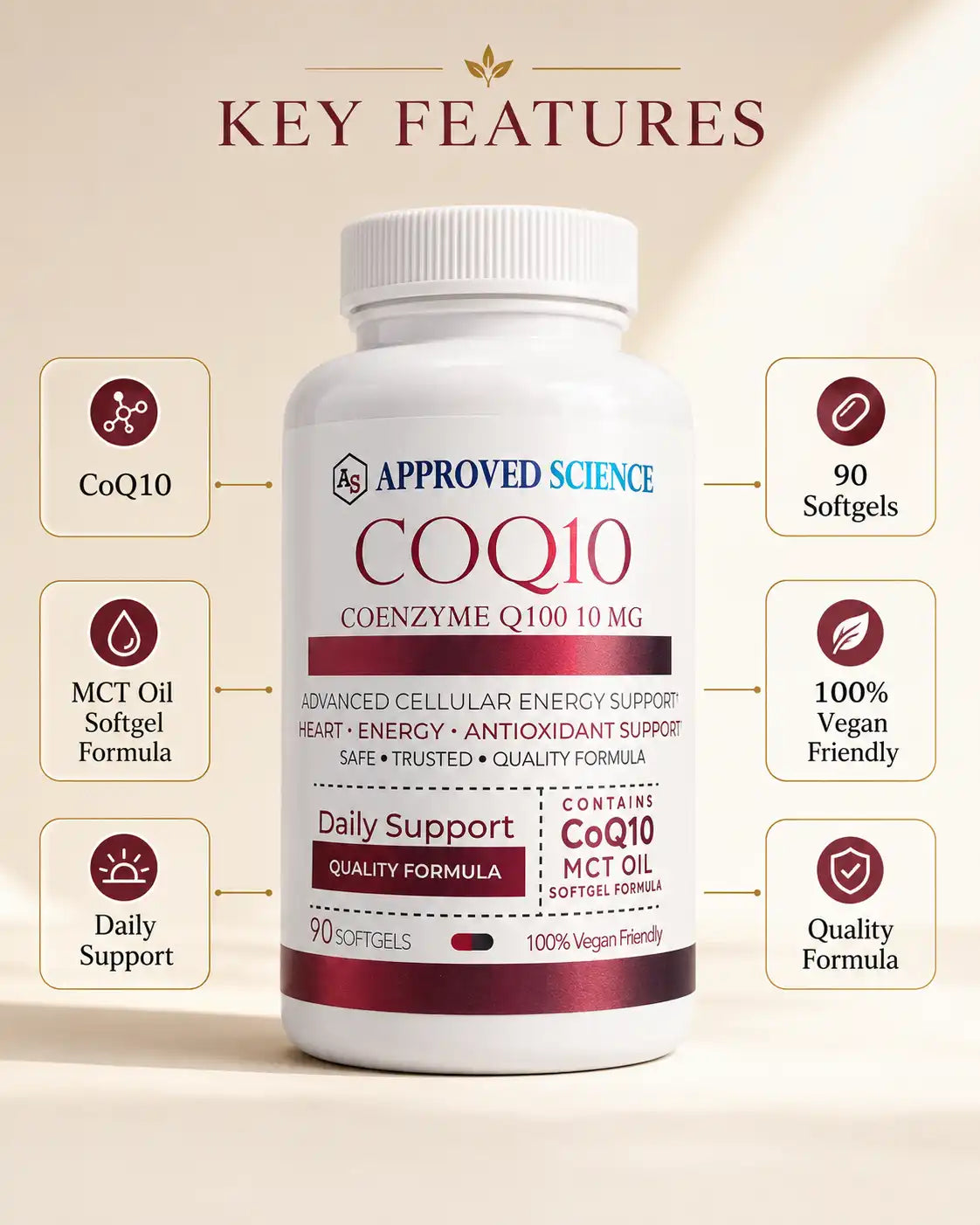 CoQ10 10 mg + Huile MCT – 90 Softgels | Coenzyme Q10