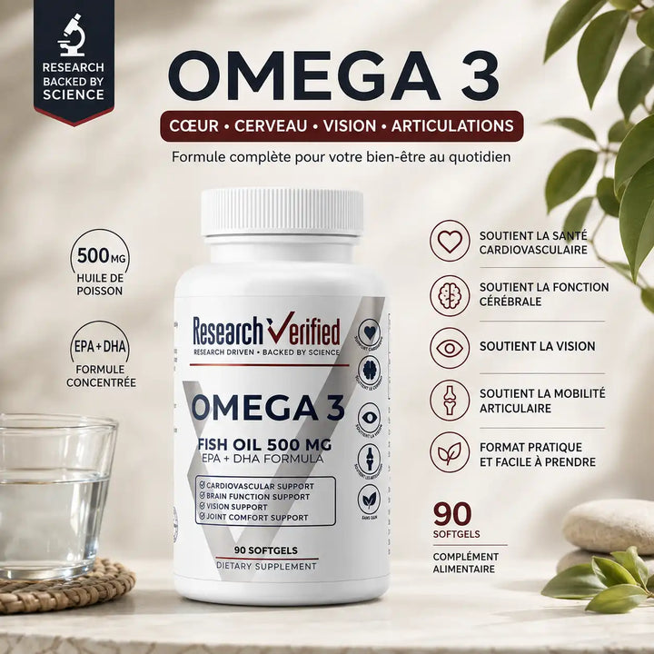 Oméga 3 – Huile de Poisson 500 mg + EPA DHA – 90 Softgels