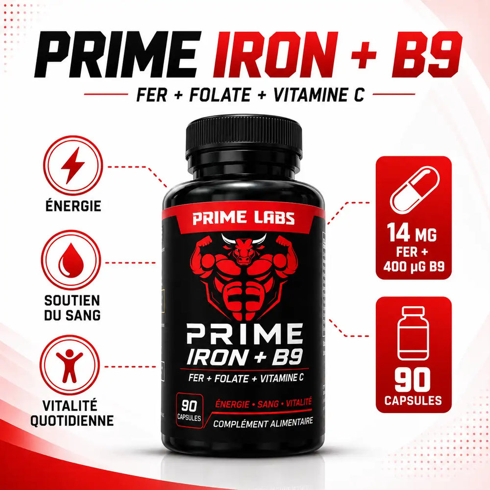Iron B9 – Fer + Folate + Vitamine C – 90 Capsules | Énergie