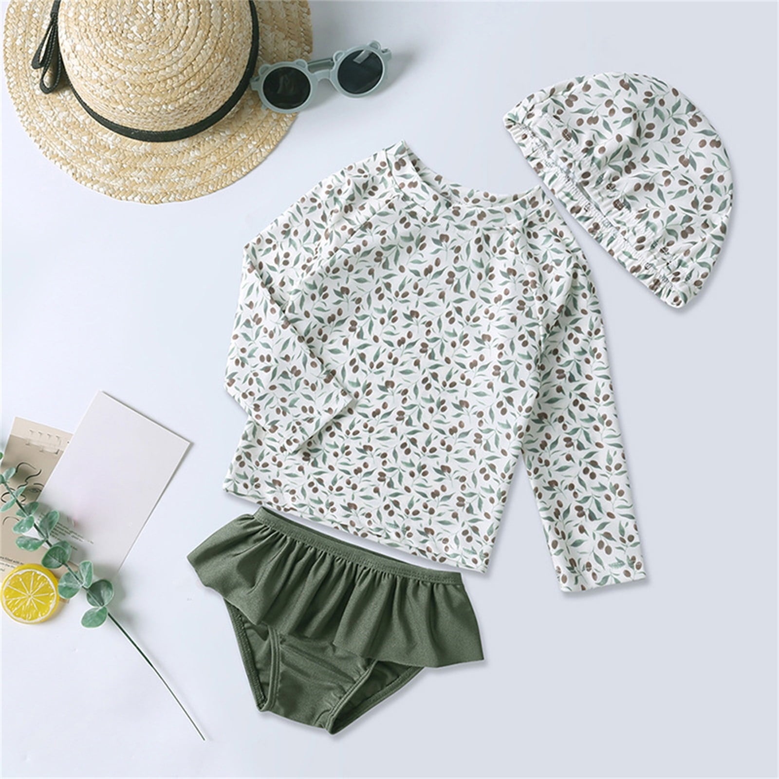 Maillot de Bain Fille 2 Pièces Floral – Haut Manches Longues & Culotte
