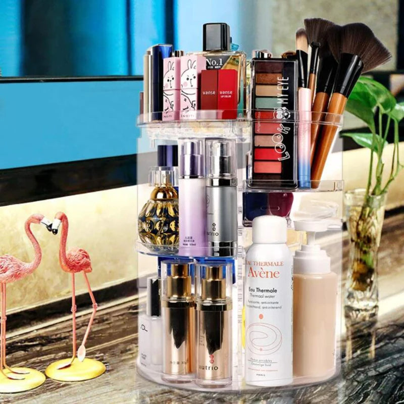 Organisateur de Maquillage Rotatif 360° Transparent – Boîte de Rangement Cosmétique Réglable