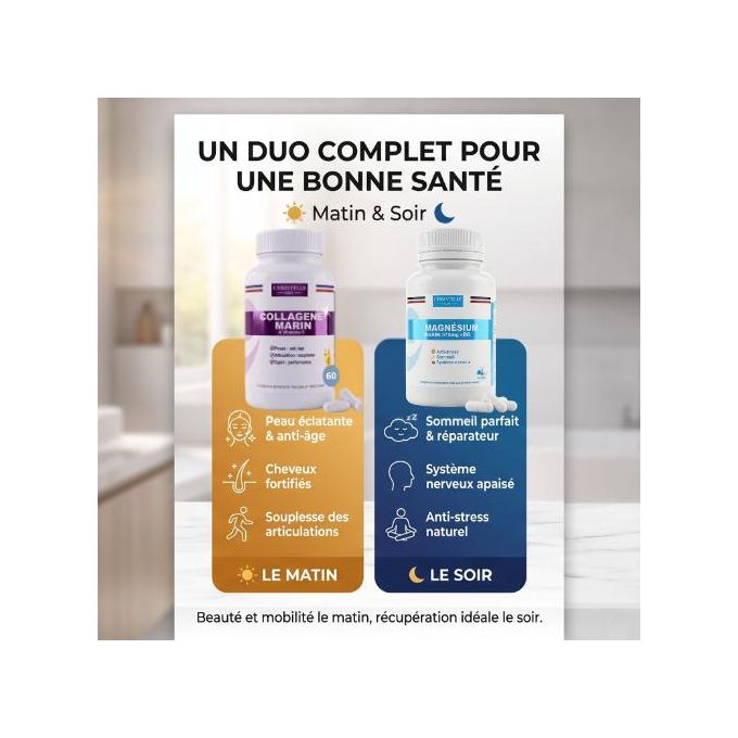 Pack Duo: Collagène Marin 60 (Matin) & Magnésium Marin 60 (Soir) anti-âge, anti-stress, sommeil