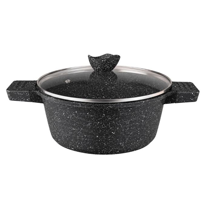 Kenz Faitout en Aluminium 20 cm Couvercle en Verre et Revêtement Granit Antiadhésif