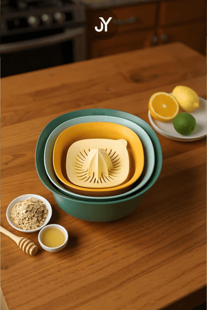 5'li Aura Profesyonel Hazırlık Seti - Karıştrıma Kasesi Süzgeç Limon Sıkacağı Seti - Süzgeci 3200 Ml - Justyol