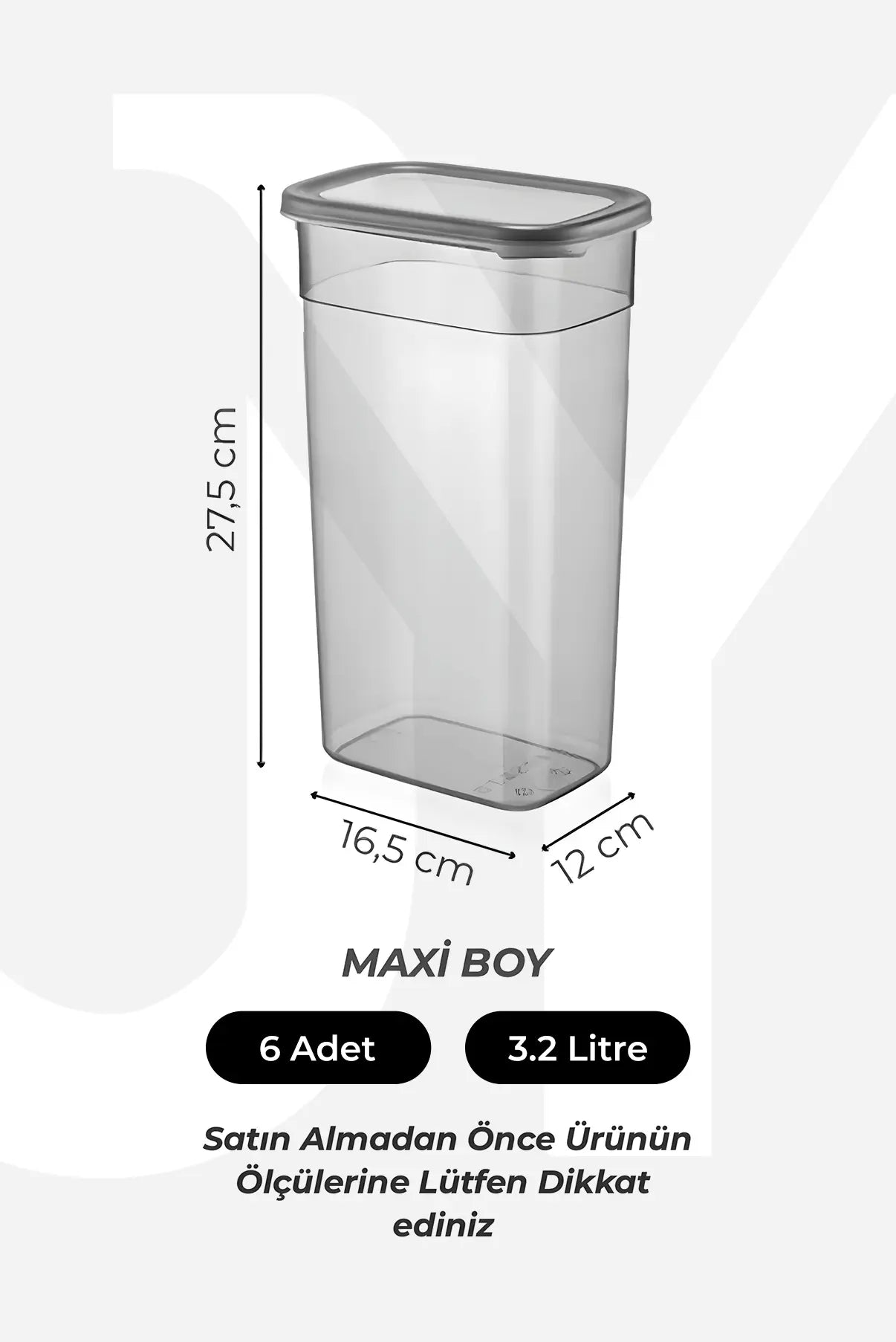 6'lı Mega Boy Etiketli Dikdörtgen Erzak Saklama Kabı Seti 3200ml Çay Şeker Saklama Kabı 3.2 Litre - Justyol