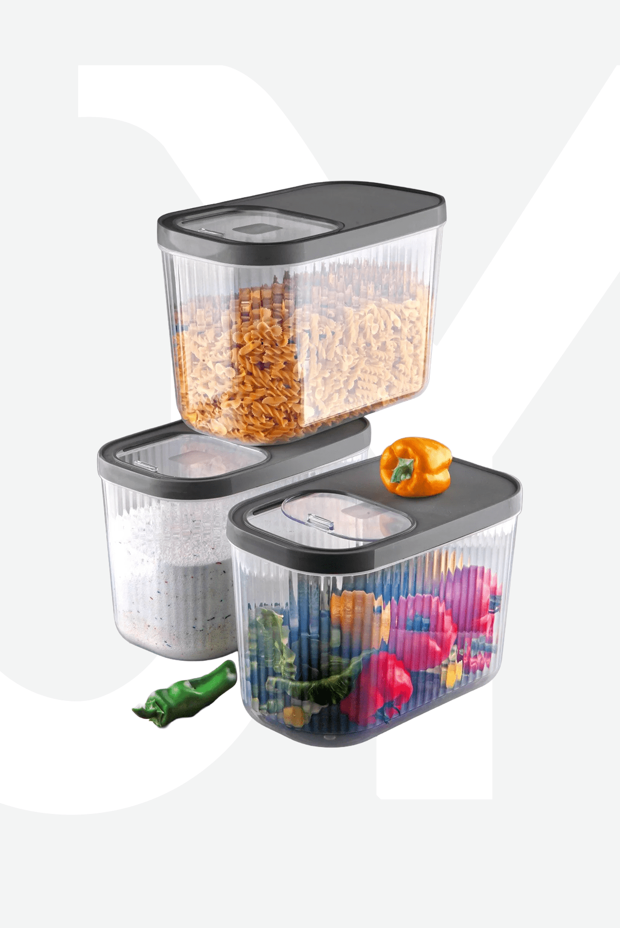 3'lü 10 Litre Çizgili Erzak Bakliyat Saklama Kabı - kayar Kapaklı Deterjan Tablet Saklama Kutusu - Justyol