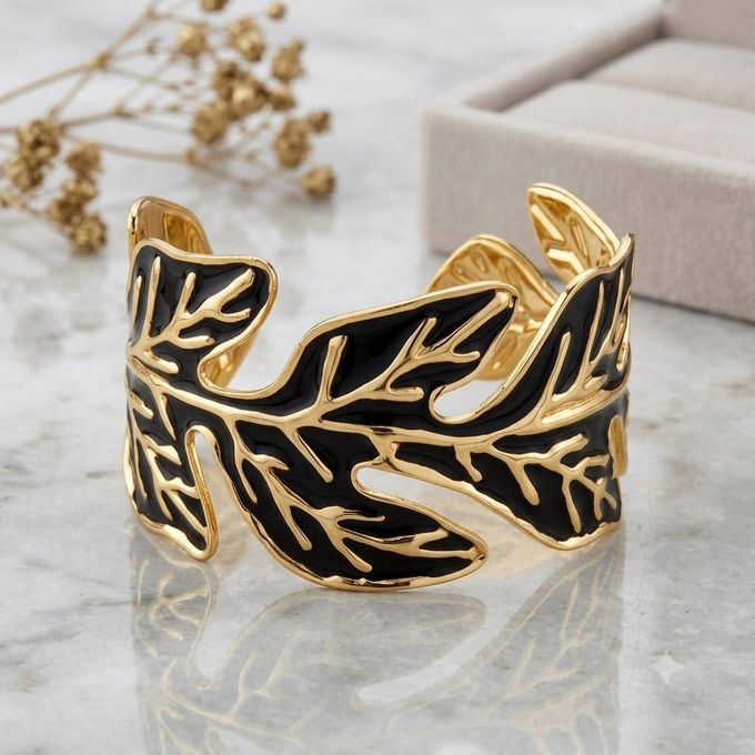 Bracelet Manchette Feuillager –chic élégant tendance-Acier Inoxydable