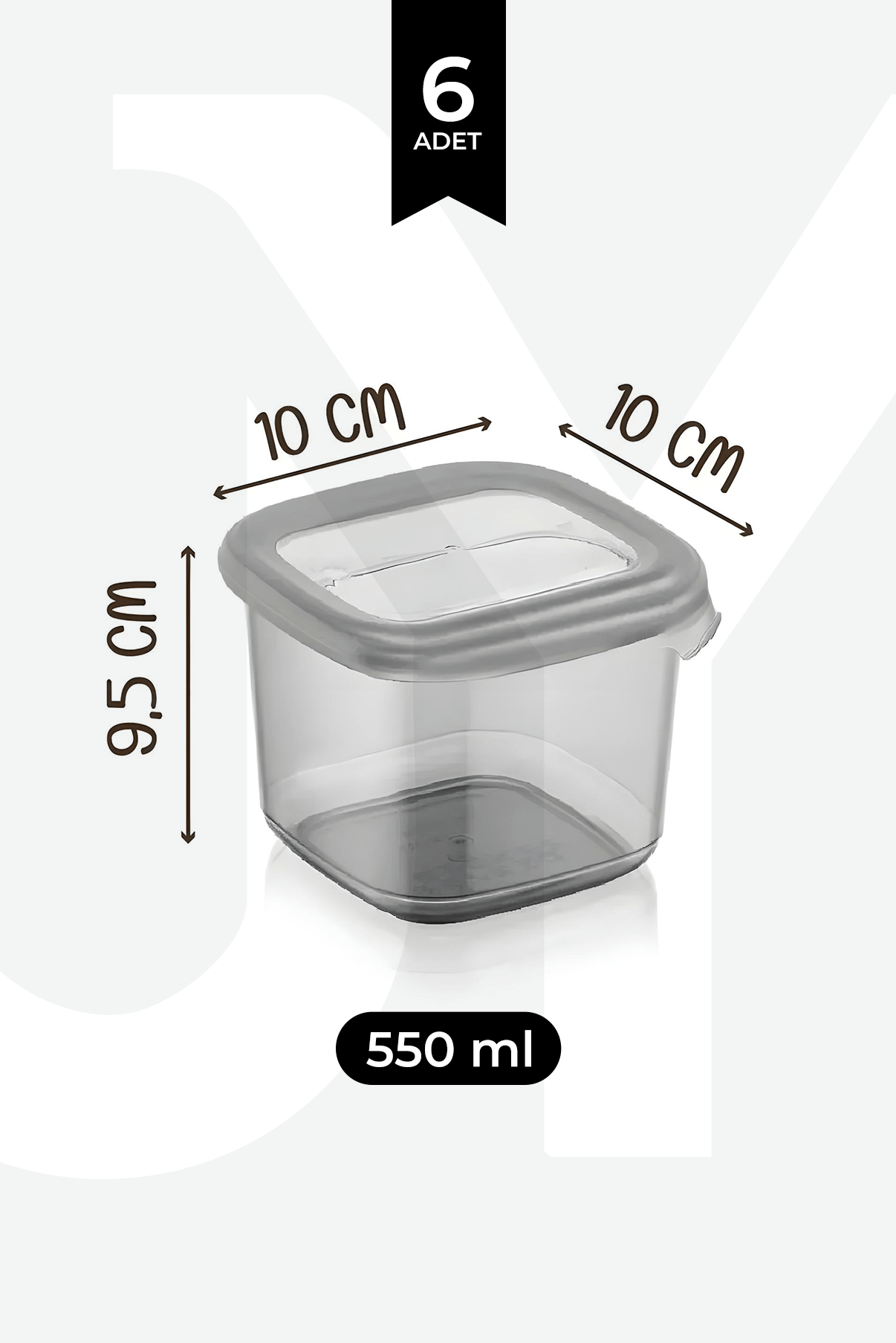 6'lı Etiketli Boly Kare Saklama Kabı Seti 550ml - Justyol