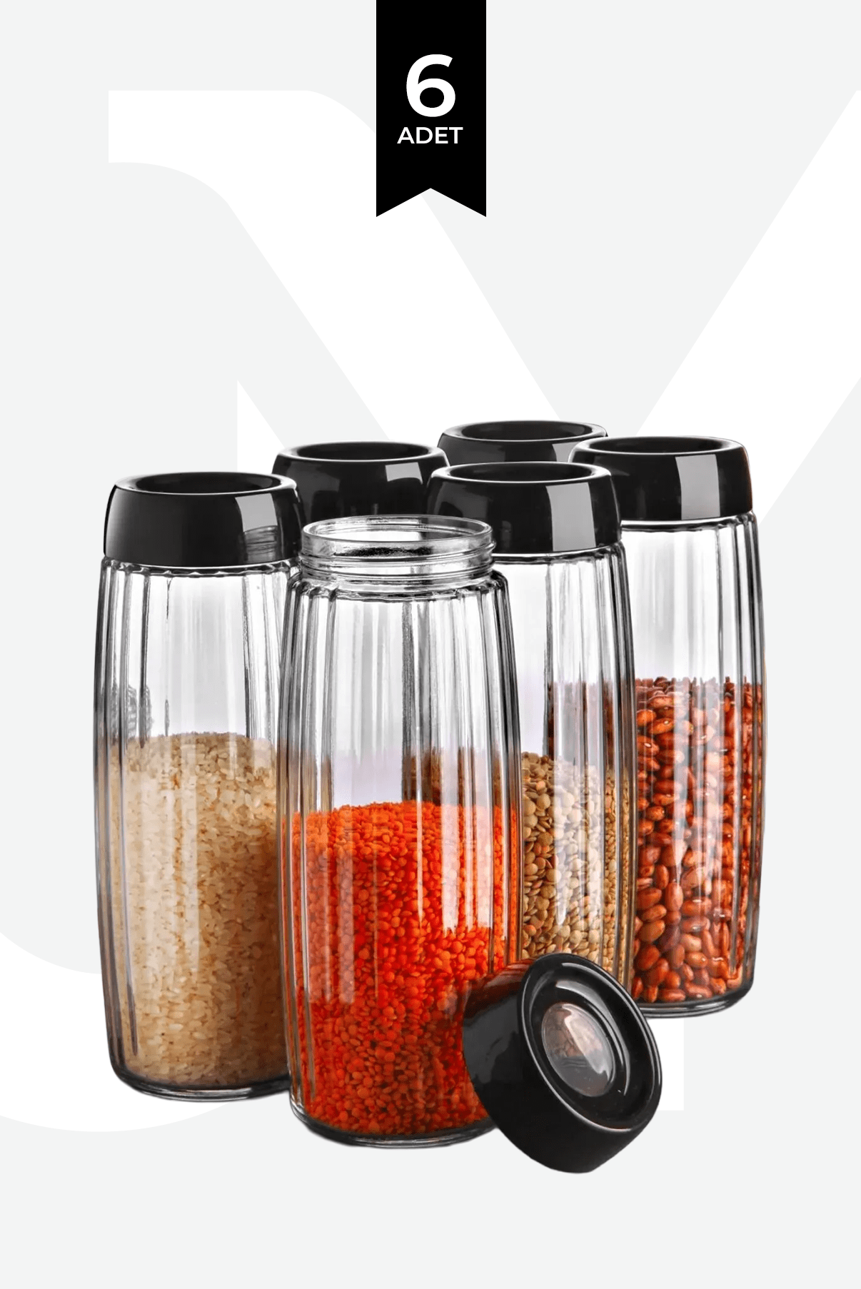 6 Adet Mega Boy 1600 Ml Çizgili Kavanoz Seti - Justyol