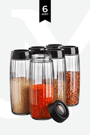 6 Adet Mega Boy 1600 Ml Çizgili Kavanoz Seti - Justyol