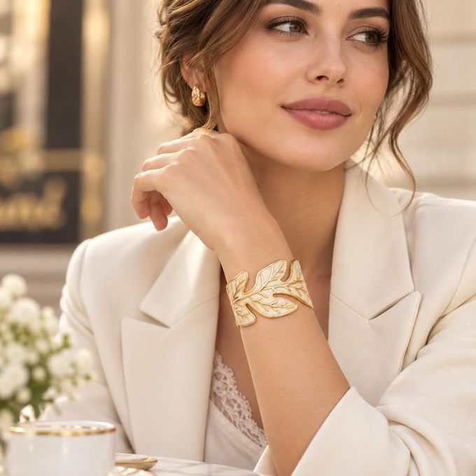 Bracelet Manchette Feuillager –chic élégant tendance-Acier Inoxydable