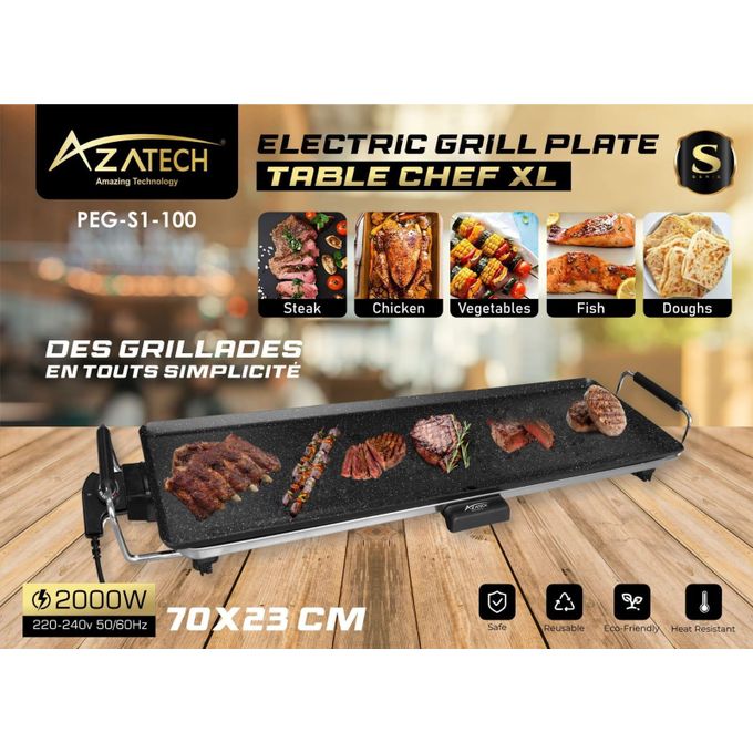 AZATECH Plaque à grillade plancha barbecue électrique XXL 70cm anti-adhésive thermostat réglable 2000w
