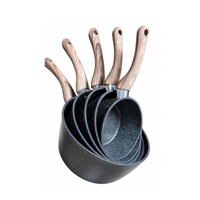 Kenz Set de 5 Casseroles en Aluminium Revêtement Granit Antiadhésif