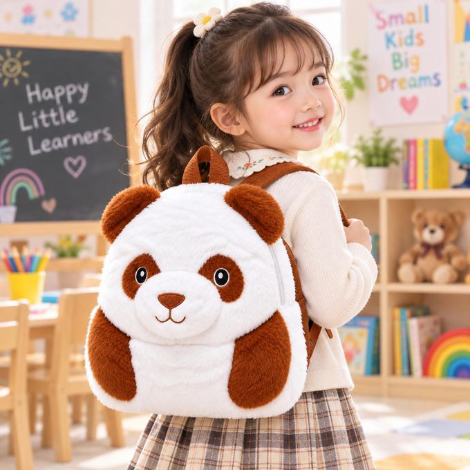 Sac à dos Panda en peluche – cartable 3D Noir & Blanc