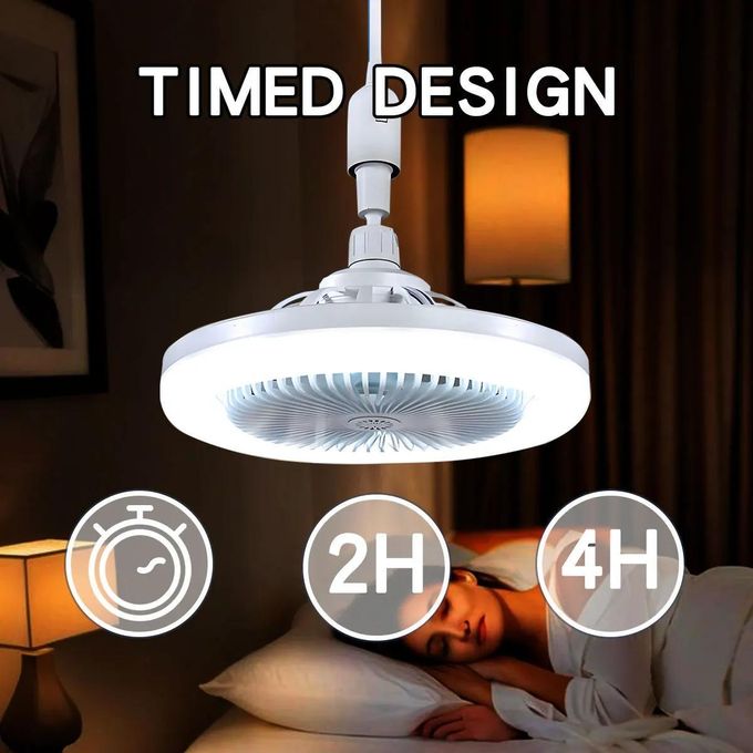 Ventilateur de Plafond avec Lampe LED E27 et Télécommande – Ventilateur Silencieux 360° 3 Modes d’Éclairage – Mini Ventilateur Plafond pour Chambre Salon Été