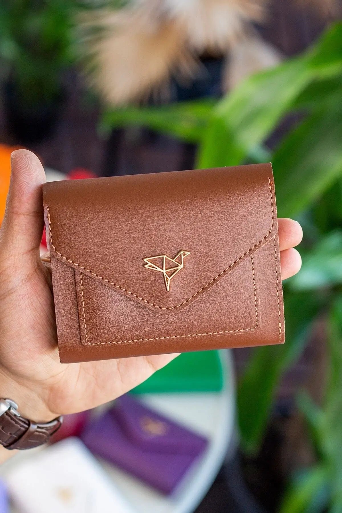 Columbia Vegan Deri Bozuk Para Gözlü Bol Kartlıklı Mini Mürdüm Kadın Cüzdanı - Justyol