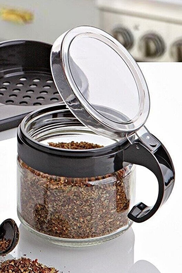 Lot de 3 Pots à Épices en Verre 300 ml avec Support et Cuillères