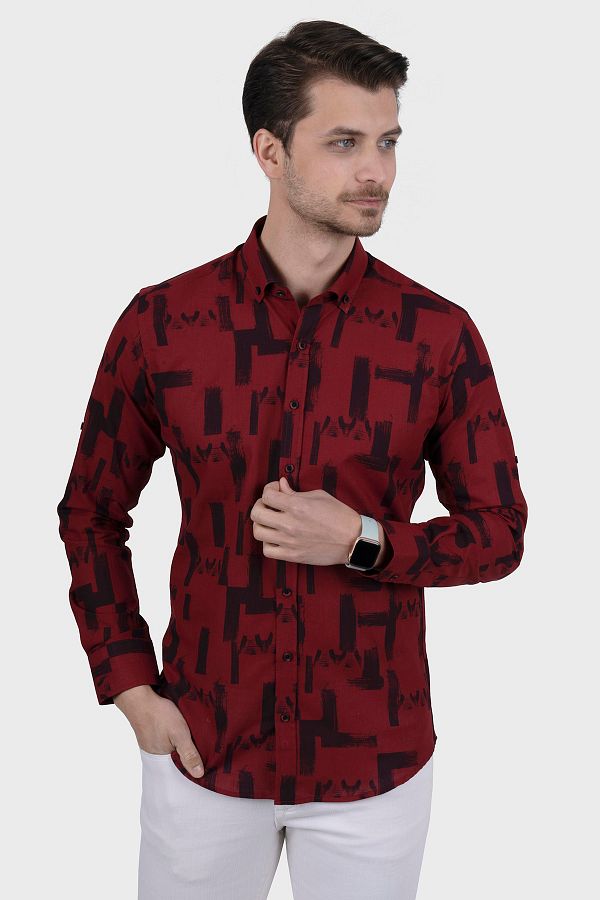 <tc>Chemise slimfit à motif brossé rouge, en boîte cadeau - 6447</tc>